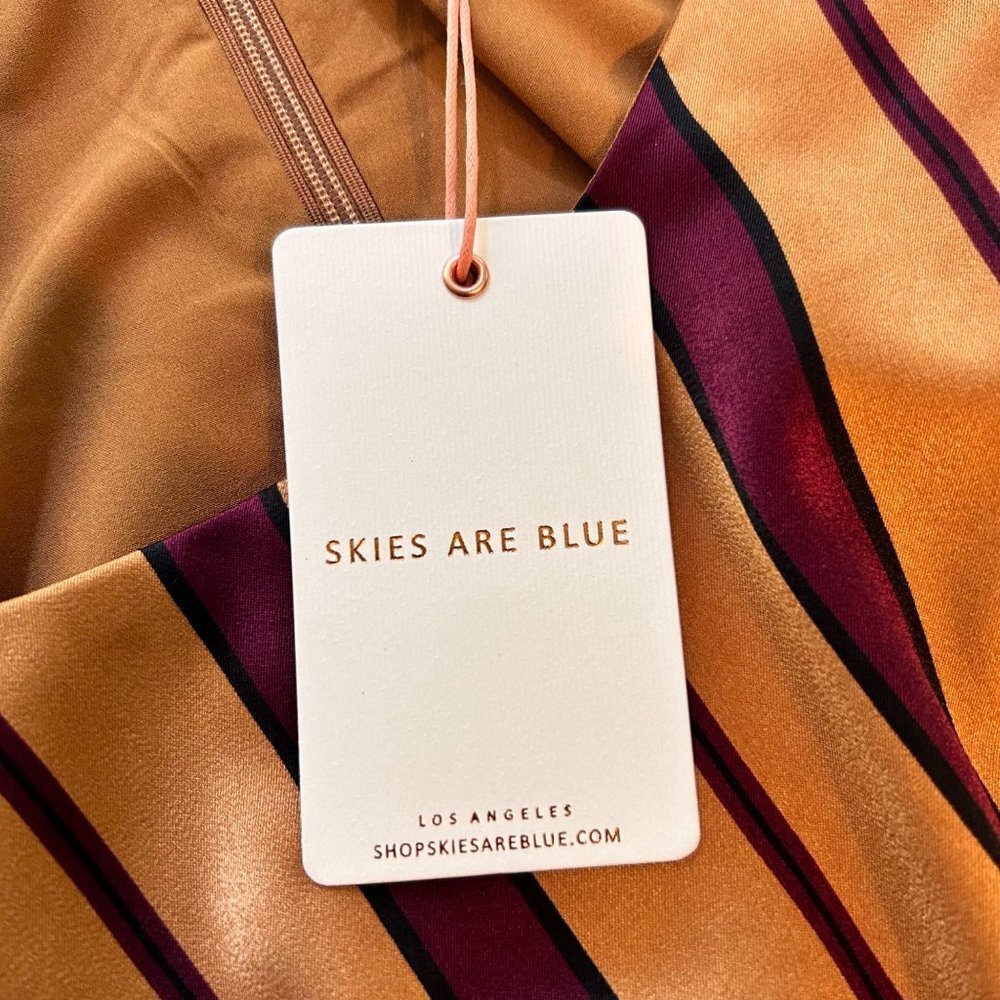 Skies are Blue Womens Maxi DressXS Camel Burgundy Stripe Puff Sleeve Side Slit - Picture 8 of 10